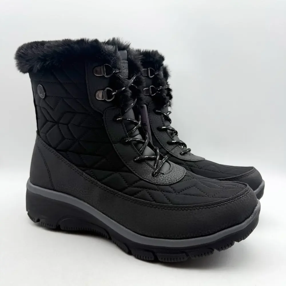 Skechers Womens Easy Going Frostline Winter Boots US 8.5 Black Waterproof NWT